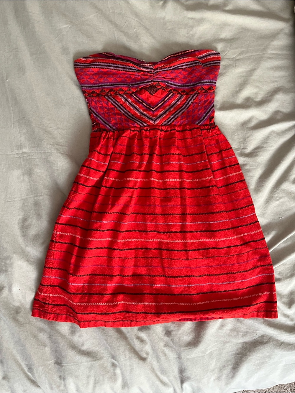 Roxy Red Strapless Patterned Summer Dress